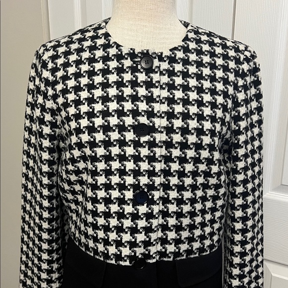 Talbots Black and White Houndstooth Colorblock Women's Collarless Jacket Size 10 - Picture 2 of 15